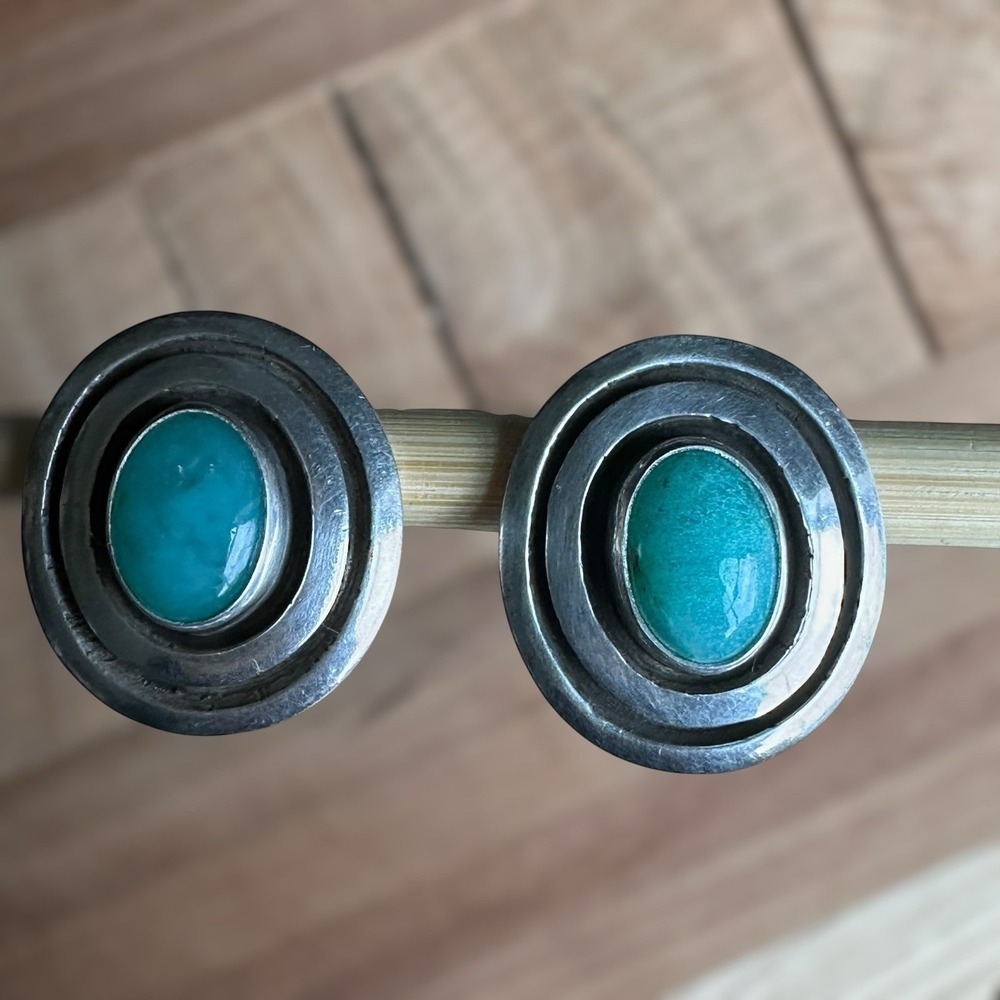 VTG Carmen Beckmann‎ Earrings 0.875 Inch Larimar  Screwback 925 Sterling 11.7g
